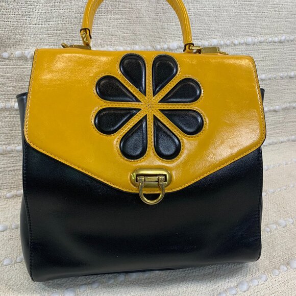 Royal Monk Retro Style 50s Black Yellow Top Handle Purse Handbag Unique - Picture 1 of 16